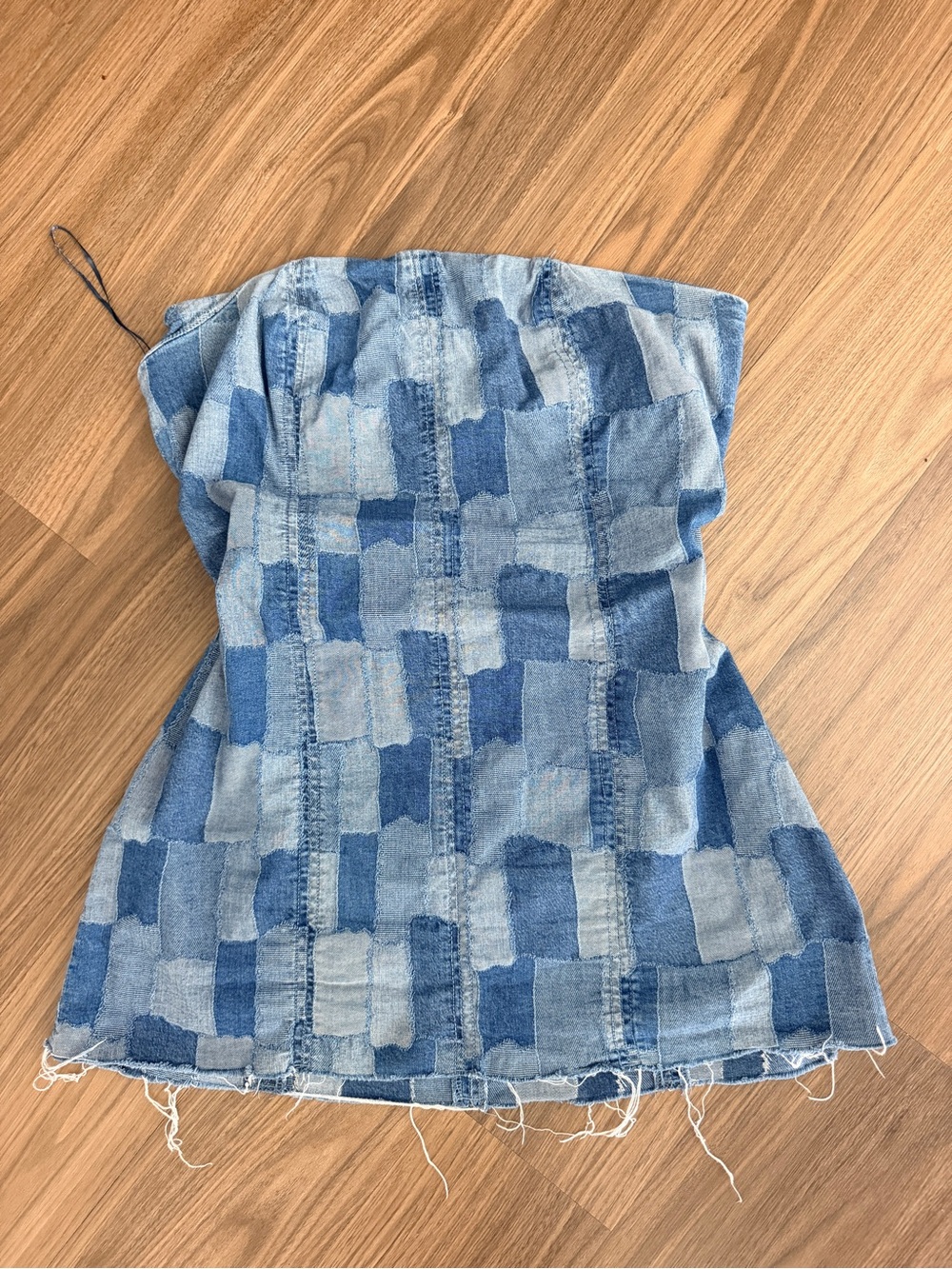 wild fable Blue Patchwork Strapless Denim Dress